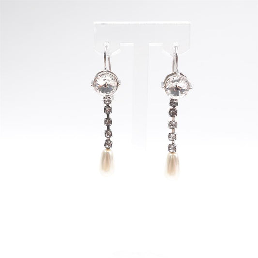 【Deal】Pre-owned Silver Alloy Peal And Diamond Earrings-TS