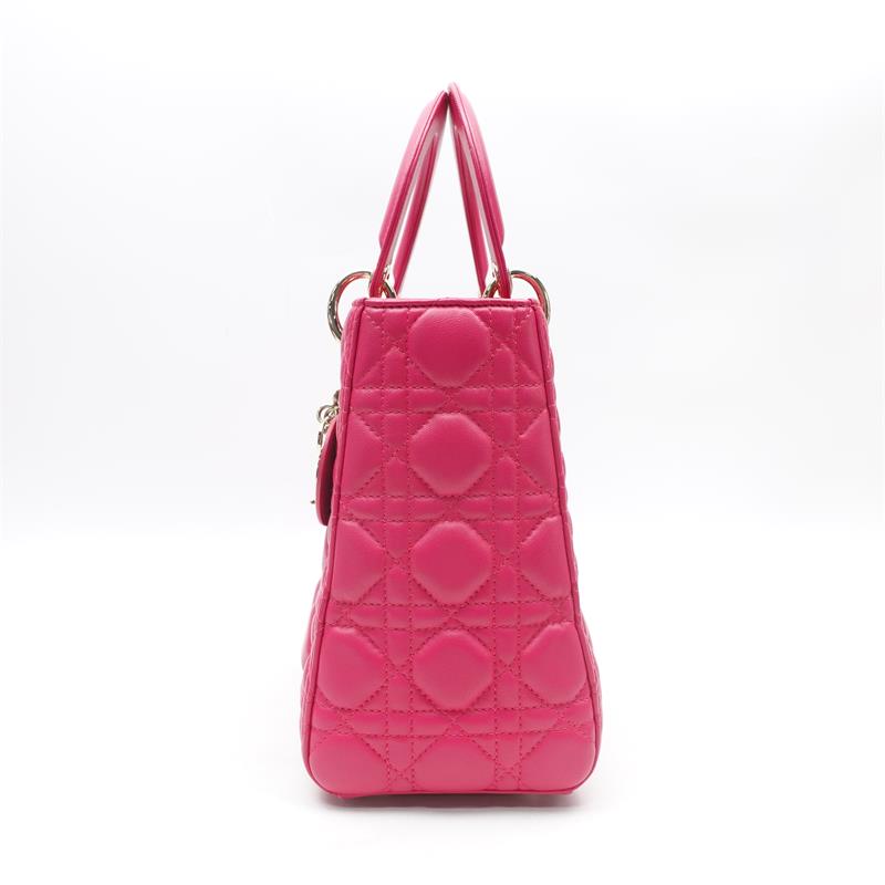 Pre-owned Dior Lady Medium Hotpink Lambskin Leather Satchel