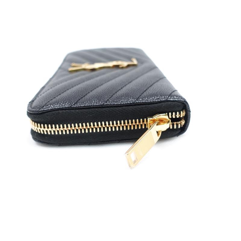 Pre-owned Saint Laurent Monogram Black Calfskin Zippy Wallet