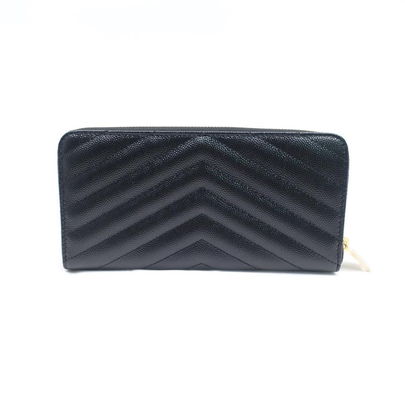 Pre-owned Saint Laurent Monogram Black Calfskin Zippy Wallet