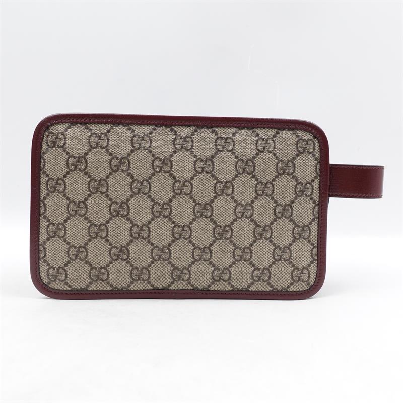 Pre-owned Gucci GG Supreme Beige & Burgundy Coated Canvas Clutch