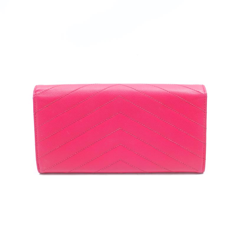 Pre-owned Saint Laurent Monogramme Pink Calfskin Long Wallet -TS