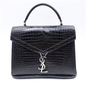 Saint Laurent Cassandra Medium Black Crocodile Pattern Calfskin Shoulder Bag