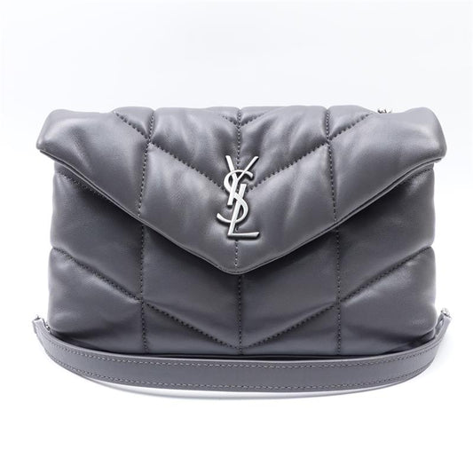 Pre-owned Saint Laurent Puffer Toy Grey Lambskin With Silver Hardware Cross Body Bag - HZ