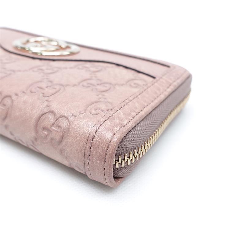 Pre-owned Gucci GG Pink Calfskin Long Zipper Wallet