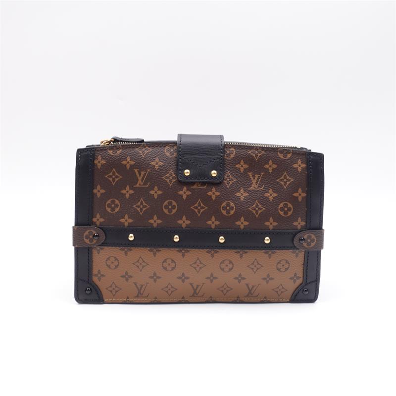 【DEAL】Louis Vuitton Trunk Clutch Monogram Reverse Coated Canvas Shoulder Bag - HZ