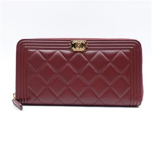 Chanel Leboy Burgundy Lambskin Long Zippy Wallet