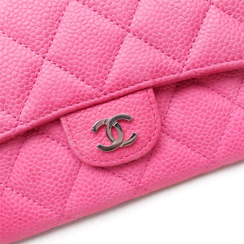 【Deal】Chanel  Classic Flap Pink Silver Cavalier Leather Wallet  - TS