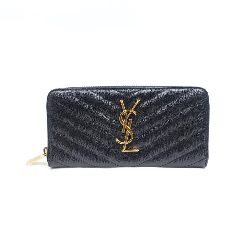 Pre-owned Saint Laurent Monogram Black Calfskin Zippy Wallet