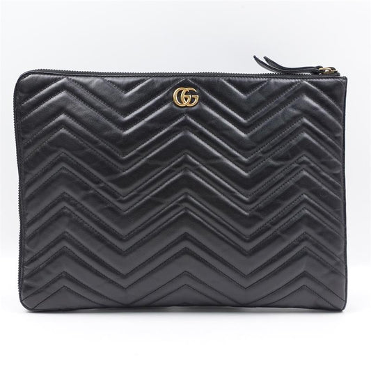 Pre-owned GUCCI Calfskin Clutches & Wristlets GG Marmont Black Clutch-TS