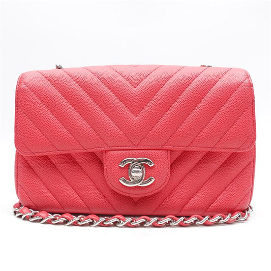 Pre-owned Chanel CF Pink & Silver Caviar Leather Crossbody Bag-TS