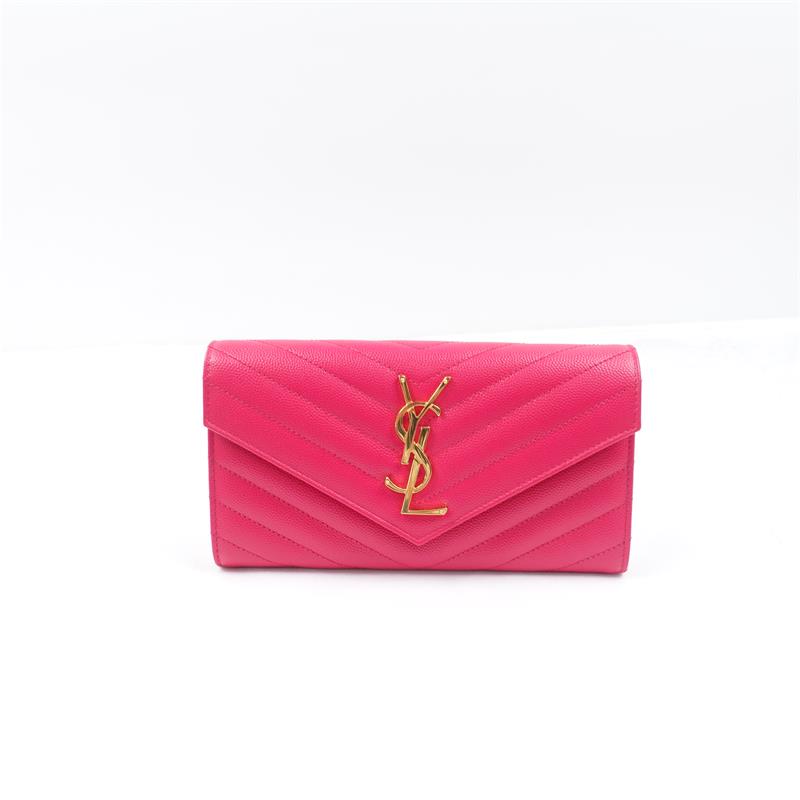 Pre-owned Saint Laurent Pink Calfskin Short Wallet