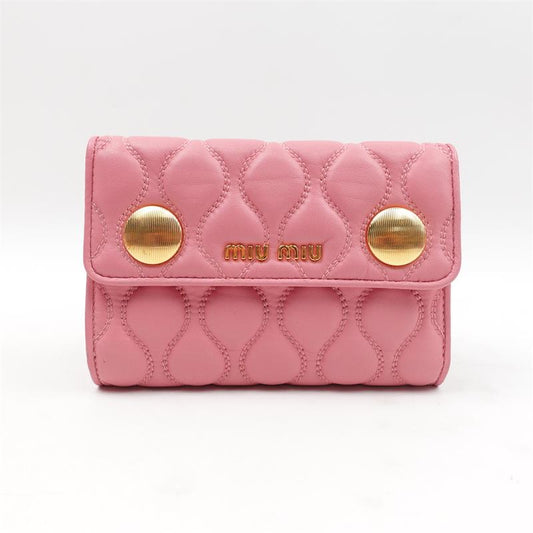 Pre-owned Miumiu Pink Calfskin Short Wallet -TS