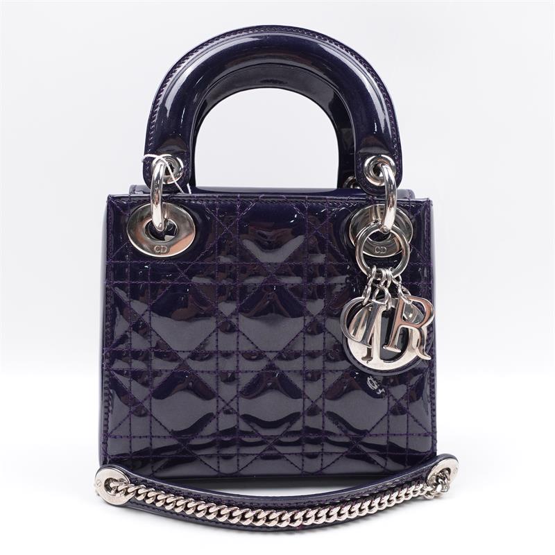 Pre-owned Dior Lady Mini Navy Vernis Shoulder Bag - HZ