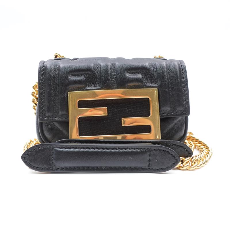 Pre-owned Fendi Baguette Mini Black Calfskin Shoulder Bag