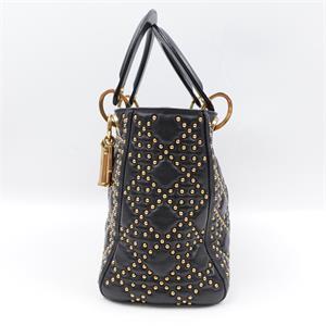 【DEAL】Pre-owned DIOR Calfskin Shoulder Bags Lady Medium Black With Studded Shoulder Bag-HZTT