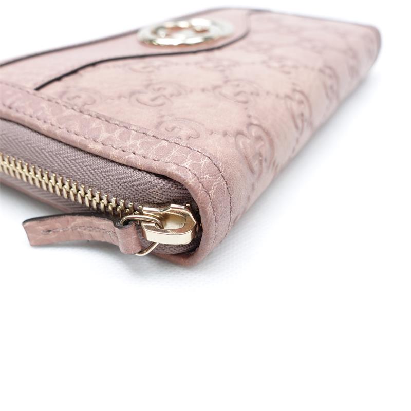 Pre-owned Gucci GG Pink Calfskin Long Zipper Wallet