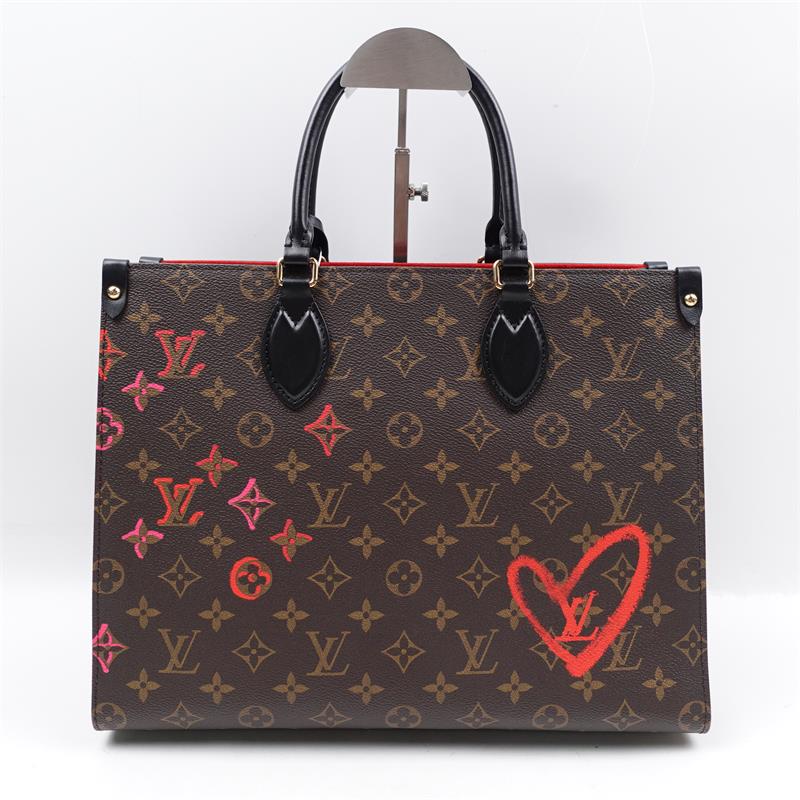 Pre-owned Louis Vuitton Onthego Full In Love MM Coated Canvas Tote