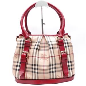 【DEAL】Pre-owned BURBERRY Coated Canvas Shoulder Bags Red Classic Plaid Beige Shoulder Bag-HZTT