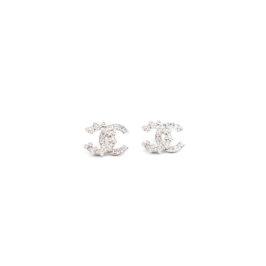 【Deal】Pre-owned Chanel Silver Alloy Diamond Earrings-TS