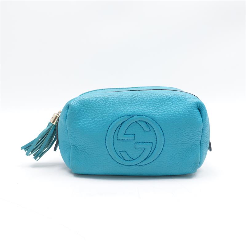 【Deal】Pre-owned Gucci Soho Blue Calfskin Clutch-HZ