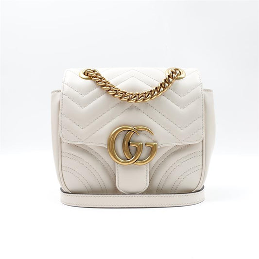 Pre-owned Gucci White GG Marmont Calfskin Shoulder Bag-HZ
