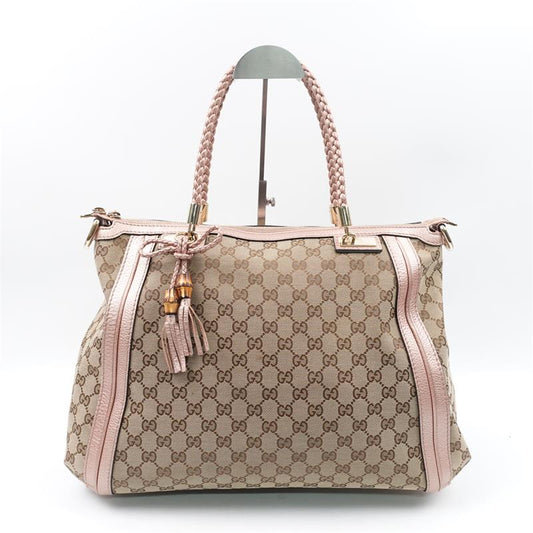 Pre-owned Gucci Brown &Pink Bow Tie GG Canvas Shoulder Bag-TS