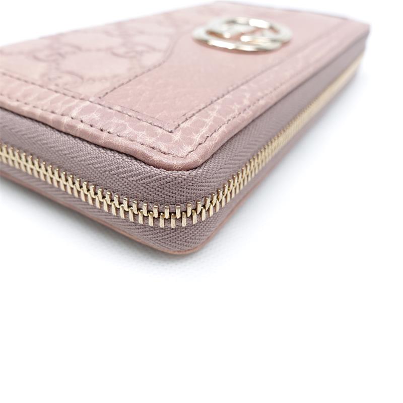 Pre-owned Gucci GG Pink Calfskin Long Zipper Wallet