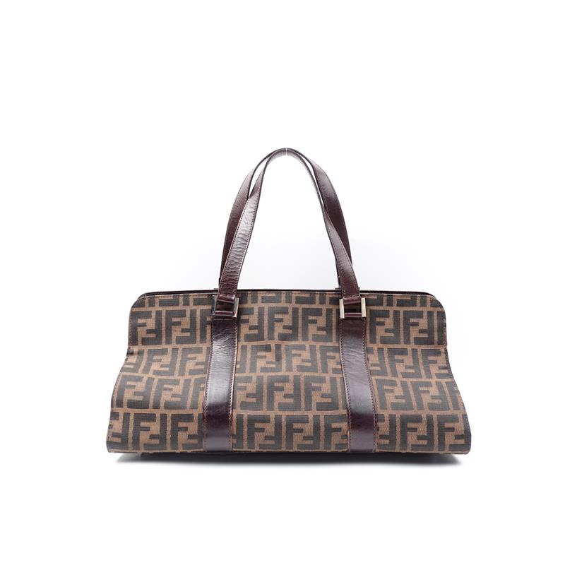 Pre-owned Fendi Boston Brown Canvas Handbag-HZ