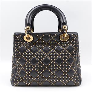 【DEAL】Pre-owned DIOR Calfskin Shoulder Bags Lady Medium Black With Studded Shoulder Bag-HZTT