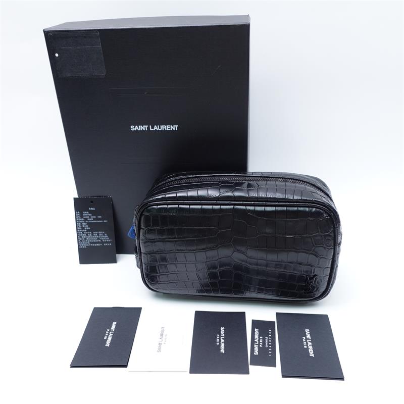 Pre-owned Saint Laurent Black Calfskin Makeup Bag