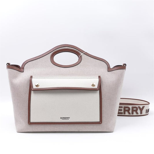 Burberry White Canvas & Brown Calfskin Cross Body Bag