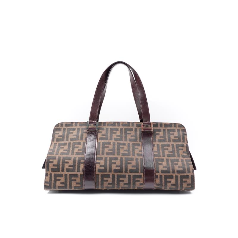 Pre-owned Fendi Boston Brown Canvas Handbag-HZ