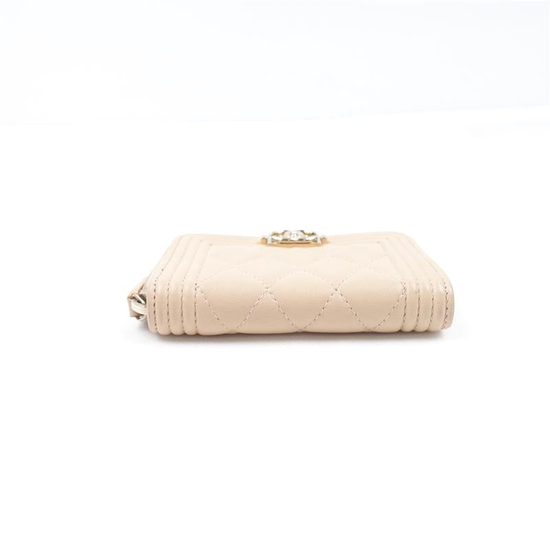 Pre-owned Chanel Leboy Beige Lambskin Short Wallet