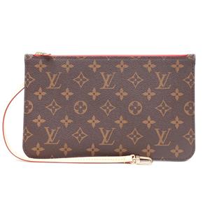 Pre-owned Louis Vuitton Canvas Clutches & Wristlets Neverfull Pouch Monogram Brown & Red Coated Clutch-HZTT