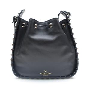 【Deal】Pre-owned Valentino Rockstud Spike Black Studded Calfskin Shoulder Bag