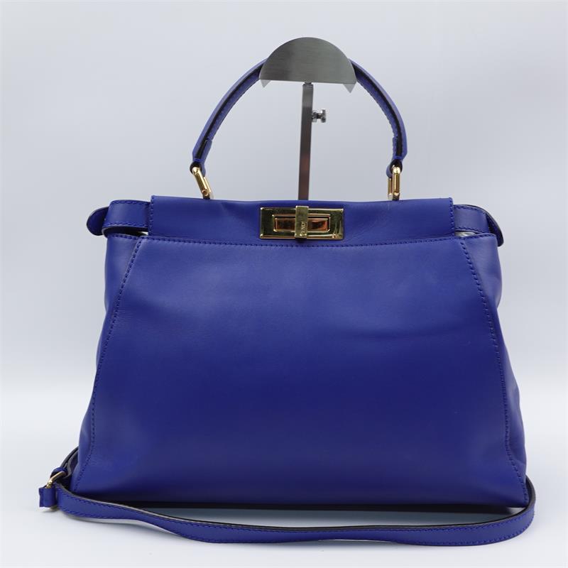 Pre-owned Fendi Peekaboo Blue Calfskin Handle Bag-HZ