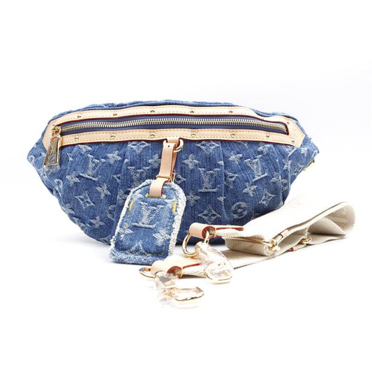 Pre-owned Louis Vuitton Denim Blue White Monogram Belt Bag-HZ