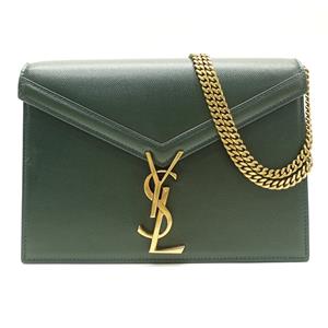 Saint Laurent Crassandra Dark Green Calfskin With Gold Hardware Shoulder Bag