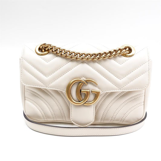 Pre-owned Gucci Marmont White Calfskin Shoulder Bag-TS