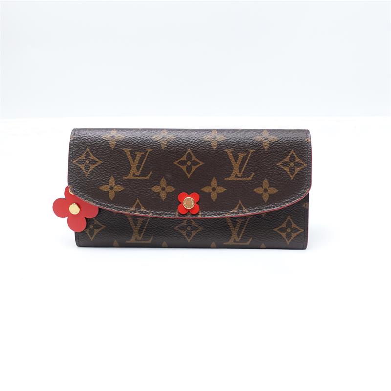 Pre-owned Louis Vuitton Emilie Flower Red Monogram Coated Canvas Wallet