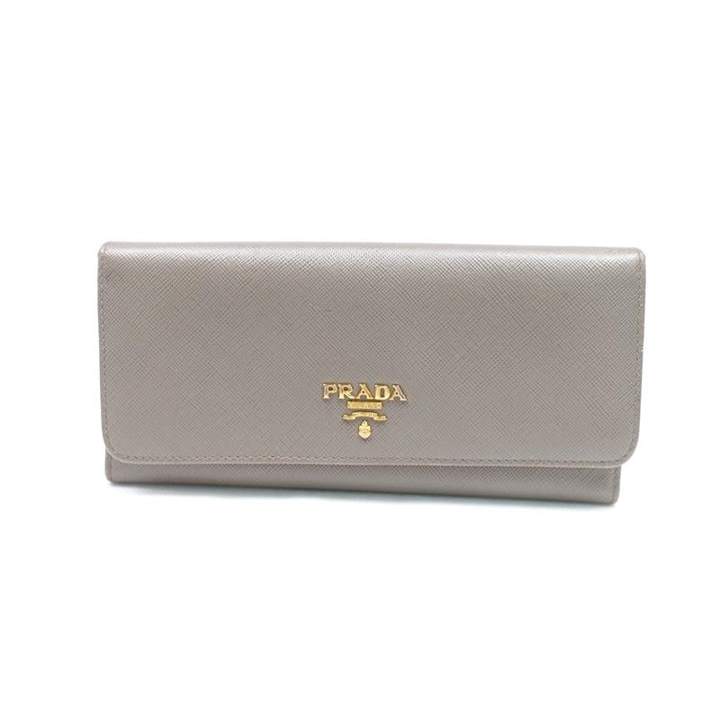 Pre-owned Prada Grey Calfskin Long Wallet