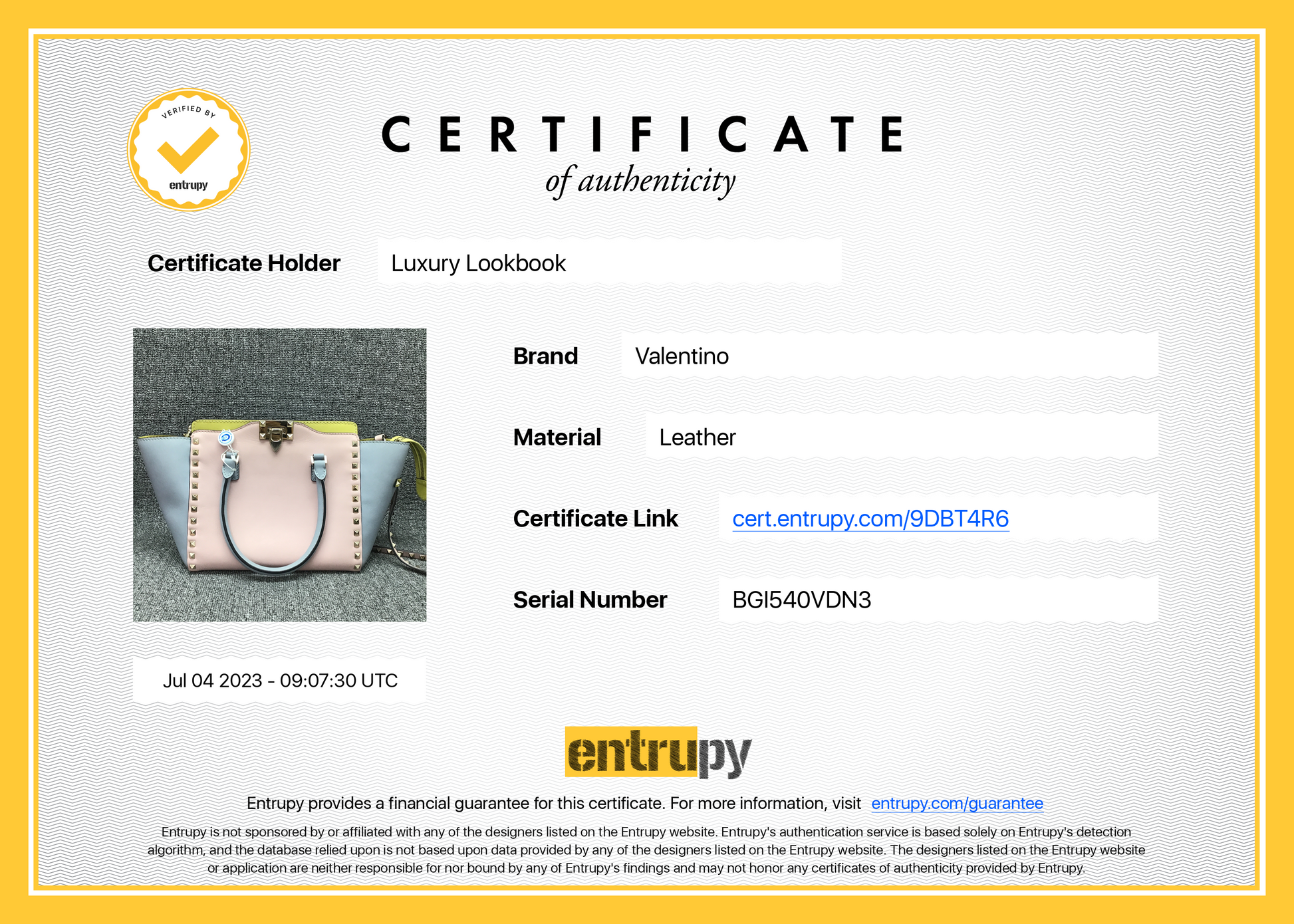 Check a certificate - Entrupy