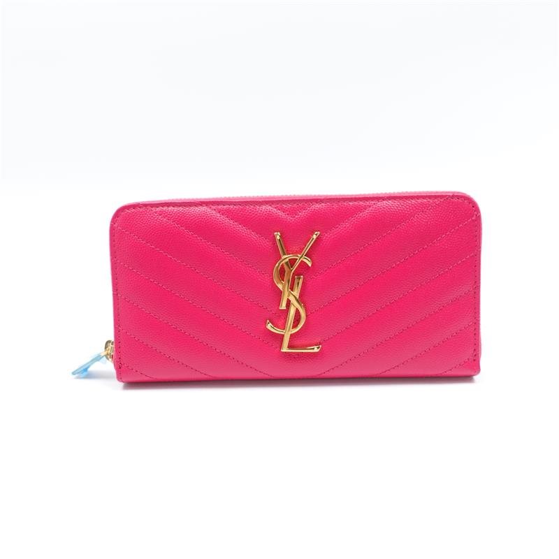 Saint Laurent Monogram Fushia Calfskin Zippy Wallet