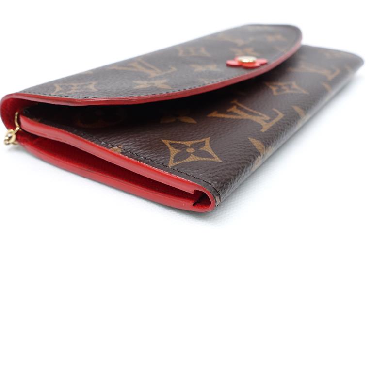 Pre-owned Louis Vuitton Emilie Flower Red Monogram Coated Canvas Wallet