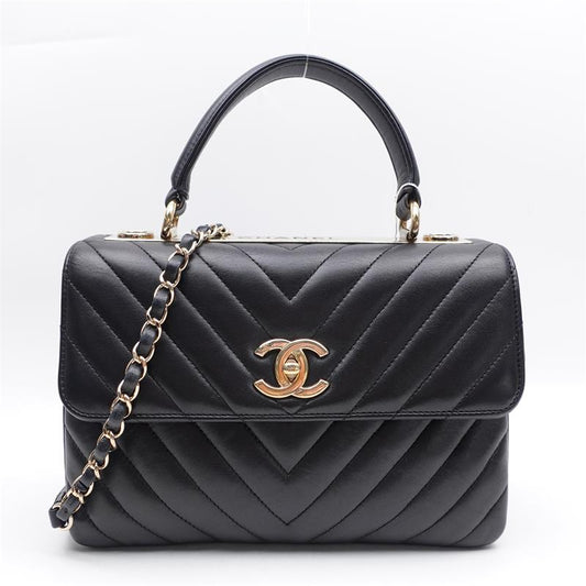 Chanel Trendy Black Gold Leather Shoulder Bag -TS