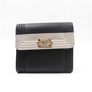Chanel Leboy Black Gold Leather Wallet - HZTT