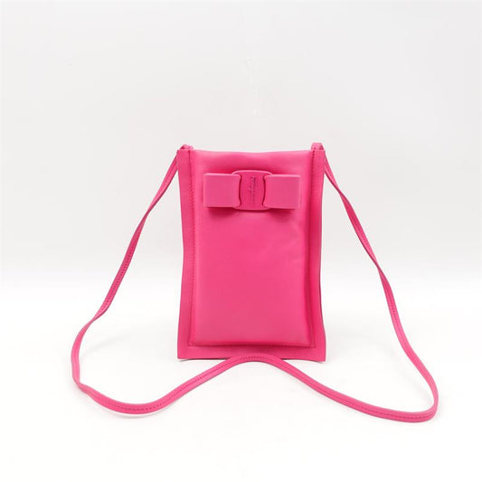 Pre-owned Ferragamo Pink Bow Tie Calfskin Cell Phone Bag-TS