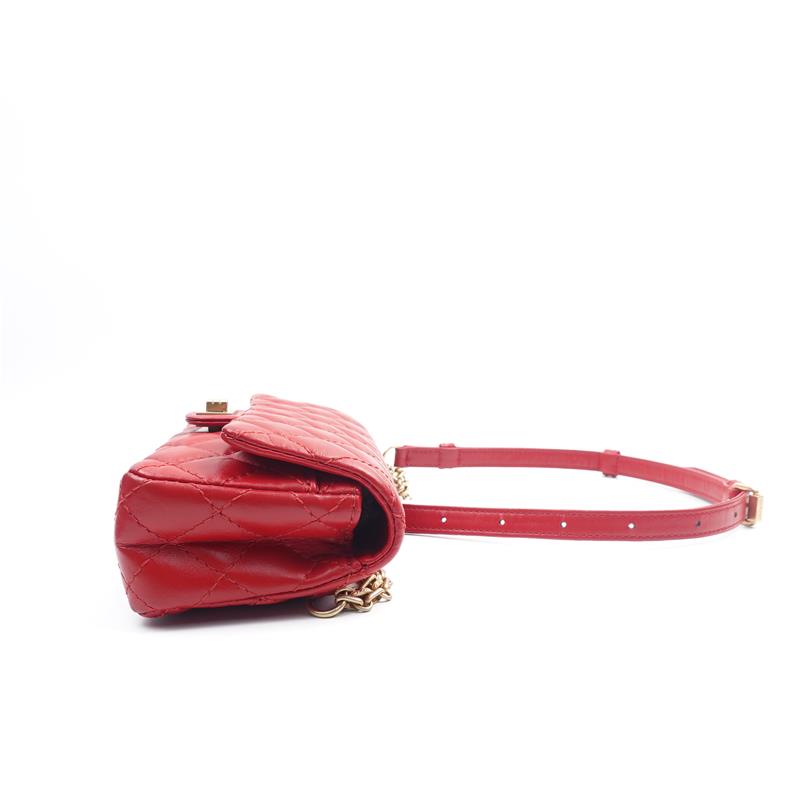 Pre-owned Chanel 2.55 Mini Red Calfskin Crossbody Bag-HZ