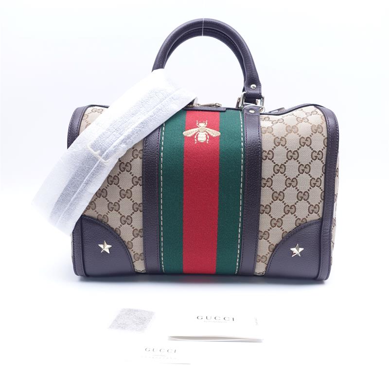 Pre-owned Gucci Boston Bee Canvas Shoulder Bag